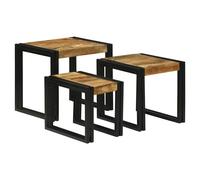 Nesting Tables Solid Mango Wooden Black Steel Metal Industrial Brown 50x40x45cm