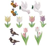 NESTINGHO 12pcs Embroidered Cartoon Bird and Flower Iron Patches for Clothes, Polyester Material, for Repairing Projects and Patching Small Holes, DIY Clothes and Bag Decoration