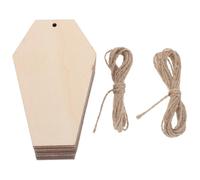 NESTINGHO 20pcs Unfinished Wooden Tombstone Tags with Hanging String, Coffin Shaped Wood Pieces for Halloween DIY Painting Crafts, Ready to Hang with Smooth Texture, for Haunted House Decor