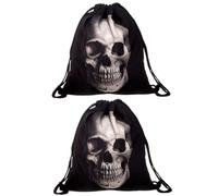 NESTINGHO 2pcs Drawstring Bag Drawstring Backpack Oxford Cloth Black 3d Skull Printing Unisex