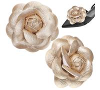 NESTINGHO 2pcs Flower Clips for Shoes in Golden Satin Fabric Elegant Clip on Shoe Accessories with Easy Attachment Decorative for Women at Weddings and Parties