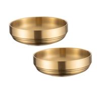NESTINGHO 2pcs Golden Stainless Steel Small Bowls with Double Layer Design, Modern Korean Style Serving Bowls for Noodles and Snacks, for Kitchen and Entertaining Use