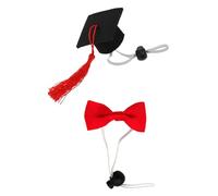 NESTINGHO 2pcs Graduation Season Pet Hat and Bow-tie Set for Small Animals Including Hamster and Sugar Glider, Adjustable Buckle Felt Cloth Costume Accessories in Red for Birthday Parties