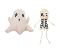 NESTINGHO 2pcs Halloween Cat Plush Kitten for Indoor Cats with Wear Resistance and Comfortable Touch, Ghost and Skull Shaped Interactive for Fun and Exercise