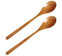 NESTINGHO 2pcs Long Handle Wooden Cooking Spoons for Honey Mixing and Cooking, Smooth Surface Multi-Purpose Natural Wood Utensils with Vintage Refined Japanese Style