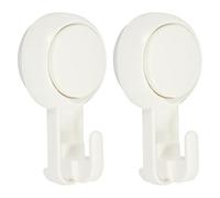 NESTINGHO 2pcs No Punching Bathroom Suction Hooks for Towel and Kitchen Utensils, White Abs Hanging Hooks with Space Saving Design, for Bathroom and Home Use