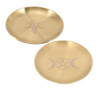 NESTINGHO 2Pcs Pentacle Ritual Tray Set with Triple Moon Goddess Design, Brass Decorative Candle Holder Plates for Altar Ceremony and Home Décor