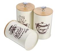 NESTINGHO 3 Sets Airtight Metal Coffee Sugar Tea Container Set with Bamboo Lids, Large Capacity Storage Jars for Small Food Items and Dry Goods, Rustic Farmhouse Style for Kitchen and Office