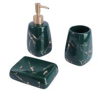 NESTINGHO 3pcs Ceramic Bathroom Accessory Set Including Soap Dispenser, Toothbrush Holder, and Soap Dish for Organizing and Keeping Bathroom Tidy with Stylish Marble Design
