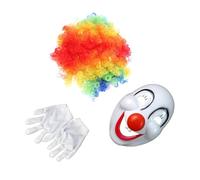 NESTINGHO 3pcs Clown Costume Set for Circus and Playing Dress-up, Includes Practical Multi- Wig, Mask, and Gloves, Made of Cloth and Chemical Fiber with Creative Clown-themed Design