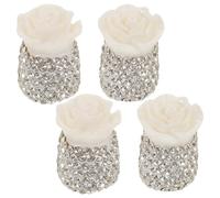 NESTINGHO 4pcs Rhinestone Rose Car Tire Valve Stem Caps White Bling Wheel Valve Covers for Auto Bicycle Motorcycle Truck 7.5mm Replacement Air Caps