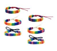NESTINGHO 6pcs Adjustable Cotton Braided Rainbow Wristband Set Classic Woven Pride Bracelets Comfortable to Wear for Group Activities and Processions