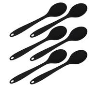 NESTINGHO Black Silicone Cooking Spoons 6Pcs Heat Resistant Non-Stick Kitchen Utensils for Mixing, Serving Salad and Soup with Comfortable Grip for Home Cooking