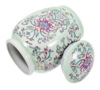 NESTINGHO Ceramic Tea Canister Porcelain Storage Jar with Airtight Lid Multi-function Kitchen Tea Jar and Dried Fruits Light Green Lotus Pattern for Home Use