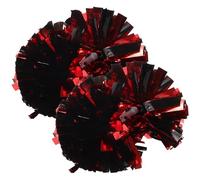 NESTINGHO Cheer Pom Poms 2Pcs Black and Red 4-Inch Reusable Pet Material Lightweight Props for Dance and Sports Team Performances