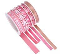 NESTINGHO Christmas Printed Ribbon Set Decorative Band 5 Rolls Pink Polyester 0.6cm to 1.5cm Width 25m Length for DIY Crafts and Holiday Packages Tree Decorating
