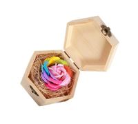 NESTINGHO Creative Rose Scented Soap Flower in Pink with Hexagonal Wooden Box, Simulate Design for Christmas and Valentine's Day, Elegant Soap Box for Hotel Decor and Photo Prop