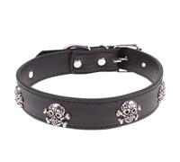 NESTINGHO Dog Collar Pet Collar with Skull Design Black Leather Adjustable, Safe and Fashionable for Halloween Suitable for Puppies and Dogs during Walking and Pet Sports