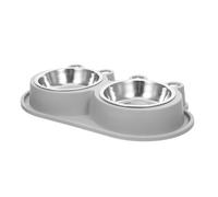 NESTINGHO Double Pet Feeding Bowl with Stainless Steel Bowls Small Gray Non-Spill Cat and Dog Feeder Anti-Ant Outdoor Pet Food and Water Dish for Kittens