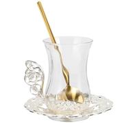 NESTINGHO Elegant Glass Tea Cup with Saucer and Spoon Vintage-Style Coffee Mug Replacement for Hot Beverages and Easy-Clean Drinkware for Home and Office Use