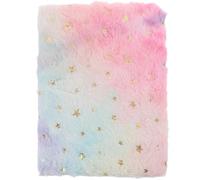 NESTINGHO Fuzzy Plush Notebook A5 with Star Gradient Cover, Small Lined Journal for Travel and School Writing, Portable Soft Diary Notepad for Women and