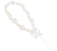 NESTINGHO Imitation Pearl Beaded Phone Wrist Strap Acrylic Charm Chain | Butterfly, Rose and Bowknot Accents, Short Lanyard Style, Decorative Wear-resistant Design for Keys and Phone