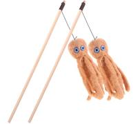 NESTINGHO Indoor Cat Teaser 2Pcs with Plush Octopus on Wooden Rod, Interactive Cat Stick for Kitten Play and Boredom Relief