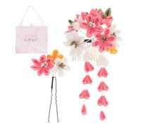 NESTINGHO Japanese Style Hair Pin Hair Accessory for Kimono Pink Cotton and Iron Material Elegant Flower for Women for Travel and Performance