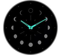 NESTINGHO Luminous Moon Phase Wall Clock with Glow in The Dark Feature, Silent Non-ticking Design, Glass Material, 30cm round Clock for Office and Classroom Decoration