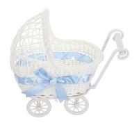 NESTINGHO Mini Blue Woven Stroller Basket with Handle, Decorative Candy and Flower Basket for Bridal Shower and Wedding Table