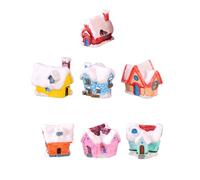 NESTINGHO Mini House Ornament Set Landscape Decor 7pcs for Cake Decoration Resin Unique Snow Covered Color and Party Scene Adornment for Home and Shop