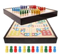 NESTINGHO Multi-Function Board Game Set with Flying Chess and Chinese Checkers, Educational Wooden Chessboard for Logic Thinking and Interactive Indoor Play Random Style