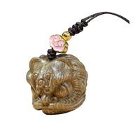 NESTINGHO Nanmu Carved Retro Lion Pendant Keychain Decorative Phone Hanging Charm for Home and Bag Accessories Anti-lost Ornament for Everyday Use