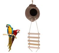 NESTINGHO Natural Coconut Shell Wooden Chewing and Playground Accessory Bird Nest House with Ladder for Parrots and Birds for Budgerigars