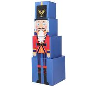 NESTINGHO Nutcracker Christmas Stackable Present Boxes Set, Elegant Blue Paper Decorative Storage Boxes with Beautiful Design, Built to Last and Maximise Storage Space for Home Decor