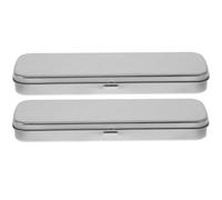 NESTINGHO Pencil Boxes Sturdy Metal Pen Holders Tinplate Silver 2pcs with Upward Opening Lid Multi-Functional School Supplies Storage for Secondary School Students