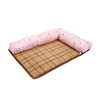 NESTINGHO Pet Cooling Bed Non-Slip Rattan Mat Nest with Double-Sided Pillow Small Size Red Floral Pattern Anti-Slip Sleep Pad for Summer Use