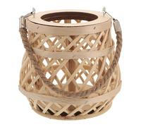 NESTINGHO Rustic Bamboo Woven Lantern Candle Holder with Portable Rope Handle for Ambient Indoor Lighting, as Wedding Table Centerpiece or Mantel Shelf Lantern Display