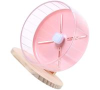NESTINGHO Silent Hamster Wheel Ultra-Quiet 20Cm with Wooden Stand for Gerbils Hedgehogs and Small Rodents Pink Design