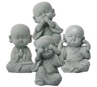 NESTINGHO Small Monk Statue Set Decorative Little Monk Sculptures Made of Sturdy Sandstone 4pcs Unique Garden Buddha Ornament for Bookcases and Beds for Zen Garden and Home Décor