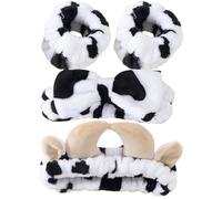NESTINGHO Soft Flannel Cow Print Headband for Washing Face, Comfortable Wearing and Lightweight Spa Hairband for Women, Chic and Beautifully Decorated Hair Accessory for Daily Skincare