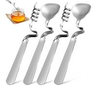 NESTINGHO Stainless Steel Coffee Spoons Long Curved Handles 4 Pcs with Spiral and Triangular Spoon Heads for Secure Rim Hanging, for Families and Cake Shops