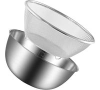 NESTINGHO Stainless Steel Colander and Draining Bowl Set 2pcs 24cm, Metal Kitchen Fruit Washing Basket Fine Mesh Strainer for Rice, Vegetables, and Salad Cleaning