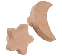NESTINGHO Wall Clothes Hanging Hooks Self-Adhesive 2pcs Star and Moon Shaped Solid Wood Nordic for Coat Hat Storage, Wooden Wall Mount Clothes Holder for Entryway and Bedroom
