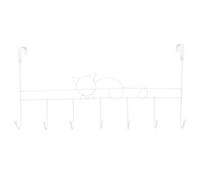 NESTINGHO White Over The Door Hook Rack with 7 Hooks, Metal Iron Construction, No Drilling Required, Fits Most Standard Doors, for Home and Office Use, Sturdy Cat Design Coat and Key Hanger