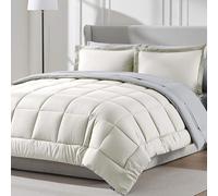 Nestl 7 Piece Queen Comforter Set - Off White Reversible Bed in a Bag - Complete Queen Size Bedding Set with Sheets, Pillowcases and Shams