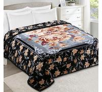 Nestl 9 Lbs Velvet Fleece Blanket for Winter - 2 Ply Heavy & Warm Korean Style Bed Blanket - Reversible Printed Raschel Queen Size Blanket - Wrinkle & Fade Resistant - 79 x 94 Inches - Black & Grey