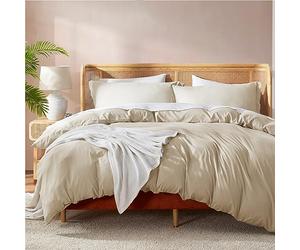 Nestl Bedding Duvet Cover, Protects and Covers your Comforter/Duvet Insert, 100% Super Soft Microfiber, California King Size, Color Beige Cream, 3 Piece Duvet Cover Set Includes 2 Pillow Shams