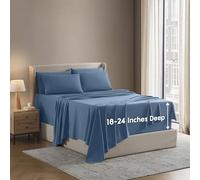 Nestl Extra Deep King Sheet Set - 6 Piece Breathable & Cooling Sheets - Hotel Luxury Bedding Set w/18-24 Inch Deep Pockets - Easy & Secure Fit - Super Soft, Wrinkle Free & Comfy - Blue Heaven