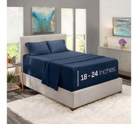 Nestl Extra Deep Pocket Twin Sheets Set - 4 Piece Twin Size Sheets, Navy Blue Microfiber Bed Sheets, Fits Mattress 18-24 Inches Deep, Stripe Pattern